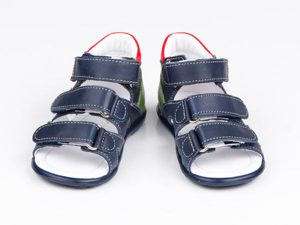 Emel Navy Leather Triple Velcro Sandals (e2386-5)