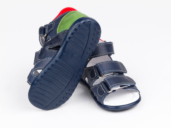 Emel Navy Leather Triple Velcro Sandals (e2386-5)