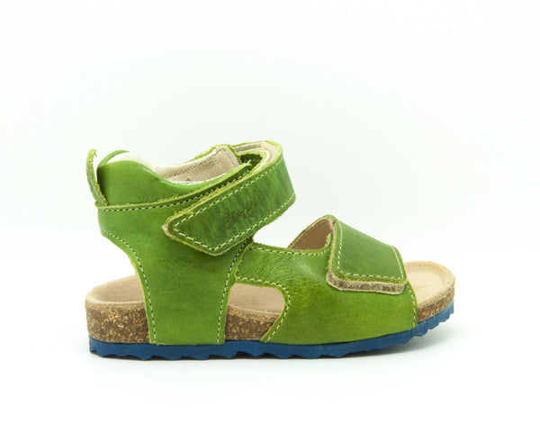 Emel Green Leather Double Velcro Cork Bed Sandals (e2508-1)