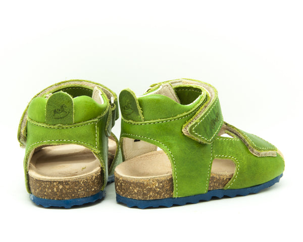 Emel Green Leather Double Velcro Cork Bed Sandals (e2508-1)