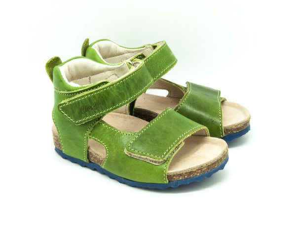 Emel Green Leather Double Velcro Cork Bed Sandals (e2508-1)
