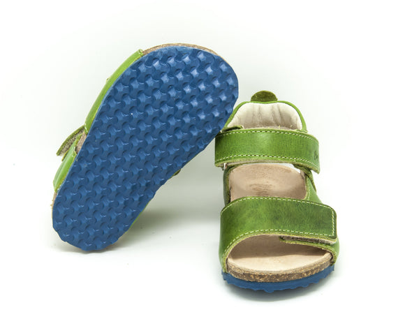 Emel Green Leather Double Velcro Cork Bed Sandals (e2508-1)