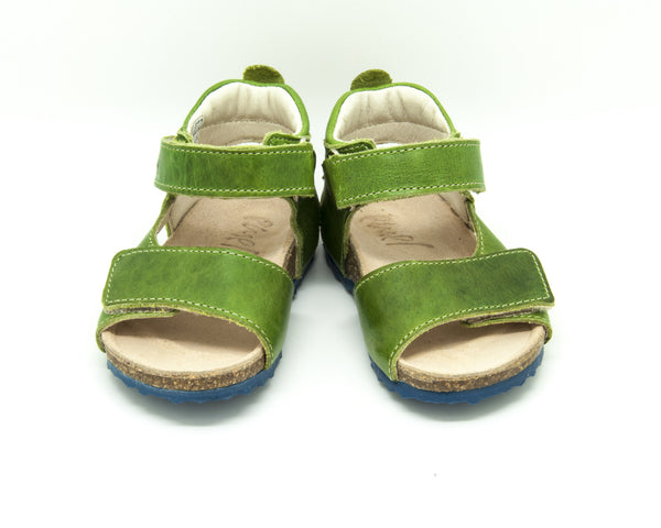 Emel Green Leather Double Velcro Cork Bed Sandals (e2508-1)