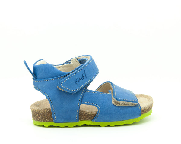 Emel Blue Leather Double Velcro Cork Bed Sandals (e2508-2)