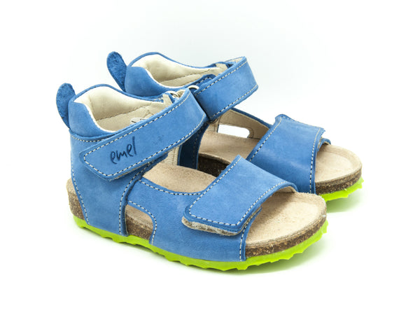 Emel Blue Leather Double Velcro Cork Bed Sandals (e2508-2)
