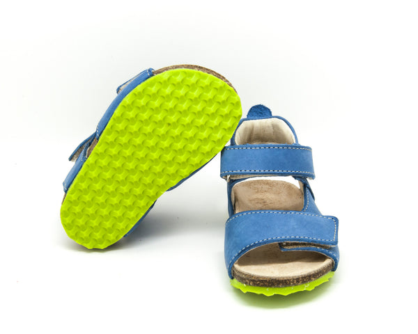 Emel Blue Leather Double Velcro Cork Bed Sandals (e2508-2)