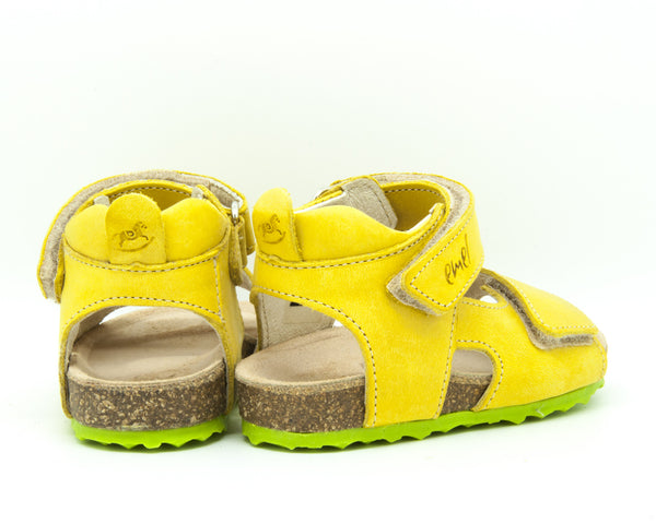Emel Yellow Leather Double Velcro Cork Bed Sandals (e2508-3)
