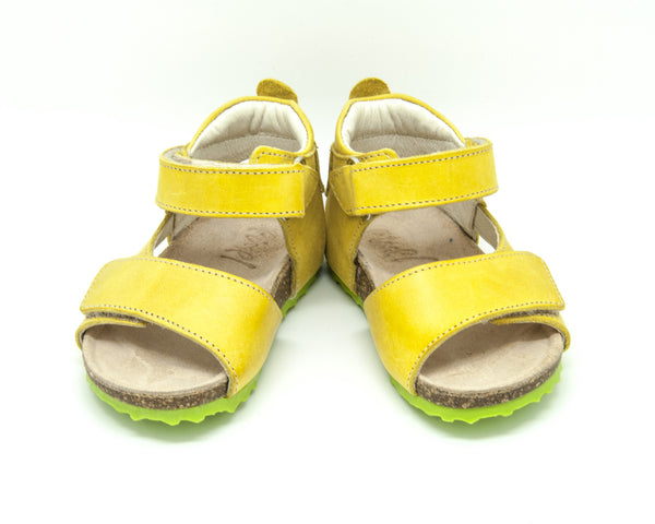 Emel Yellow Leather Double Velcro Cork Bed Sandals (e2508-3)