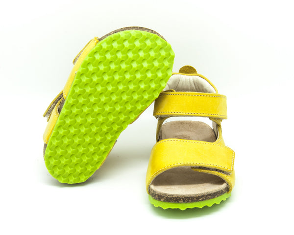 Emel Yellow Leather Double Velcro Cork Bed Sandals (e2508-3)