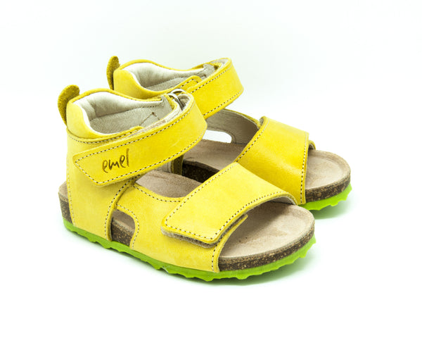 Emel Yellow Leather Double Velcro Cork Bed Sandals (e2508-3)