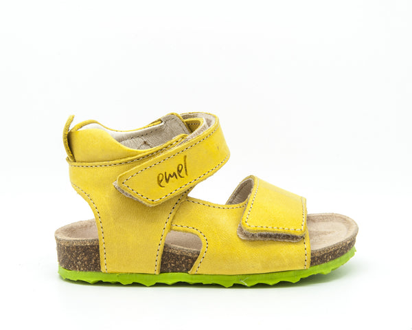 Emel Yellow Leather Double Velcro Cork Bed Sandals (e2508-3)