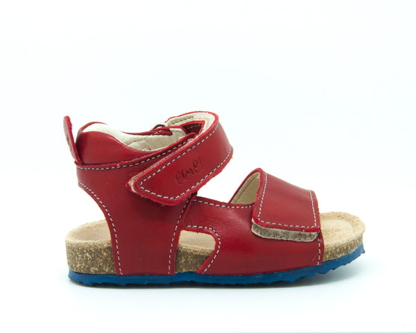 Emel Red Leather Double Velcro Cork Bed Sandals (e2508-4)