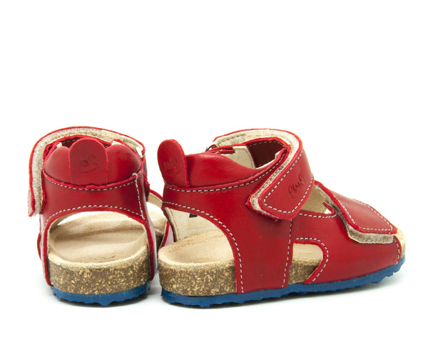 Emel Red Leather Double Velcro Cork Bed Sandals (e2508-4)