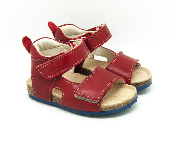 Emel Red Leather Double Velcro Cork Bed Sandals (e2508-4)