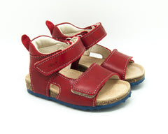 Emel Red Leather Double Velcro Cork Bed Sandals (e2508-4)