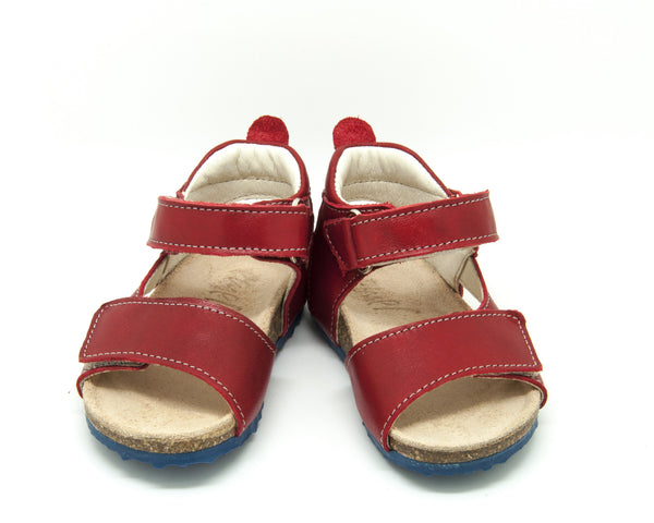 Emel Red Leather Double Velcro Cork Bed Sandals (e2508-4)