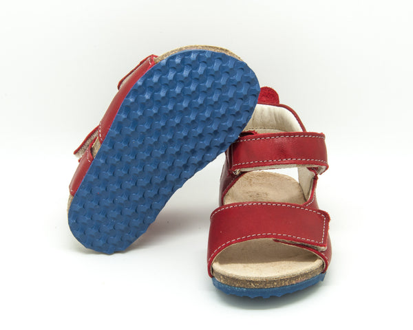 Emel Red Leather Double Velcro Cork Bed Sandals (e2508-4)
