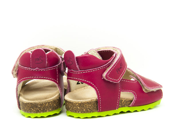 Emel Raspberry Leather Double Velcro Cork Bed Sandals (e2508)