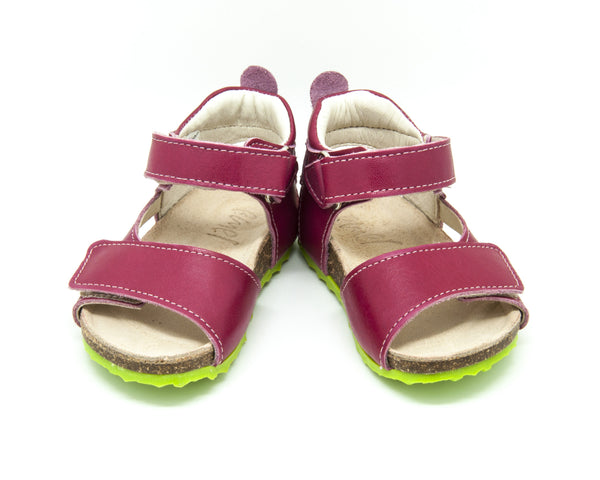 Emel Raspberry Leather Double Velcro Cork Bed Sandals (e2508)