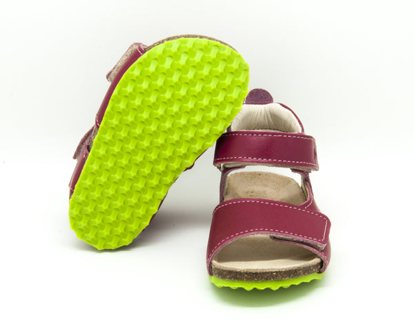 Emel Raspberry Leather Double Velcro Cork Bed Sandals (e2508)