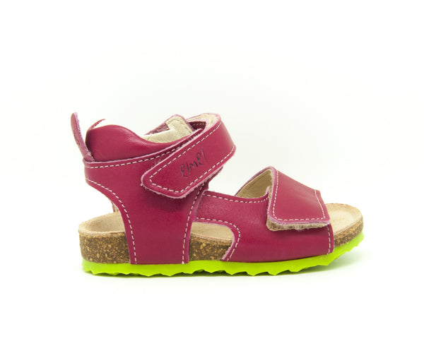 Emel Raspberry Leather Double Velcro Cork Bed Sandals (e2508)