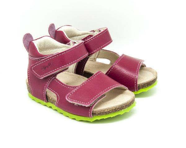 Emel Raspberry Leather Double Velcro Cork Bed Sandals (e2508)