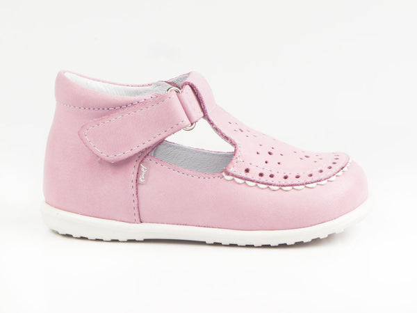 Emel Soft Pink Perforated Leather Velcro Pumps (e1201)