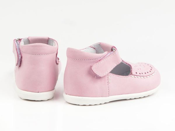 Emel Soft Pink Perforated Leather Velcro Pumps (e1201)