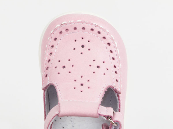 Emel Soft Pink Perforated Leather Velcro Pumps (e1201)