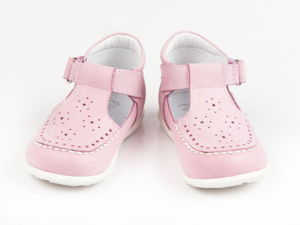 Emel Soft Pink Perforated Leather Velcro Pumps (e1201)