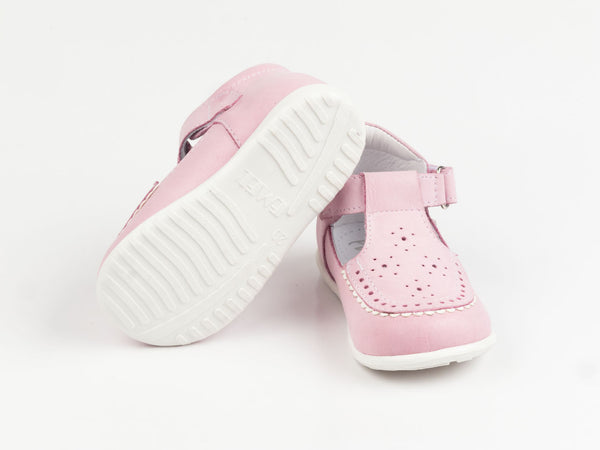 Emel Soft Pink Perforated Leather Velcro Pumps (e1201)