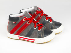 Emel Grey/Red Leather/Suede Lace Up Sneakers (e1539-2)