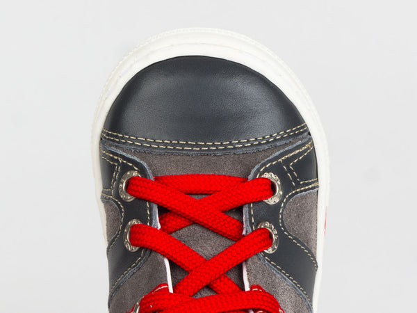 Emel Grey/Red Leather/Suede Lace Up Sneakers (e1539-2)