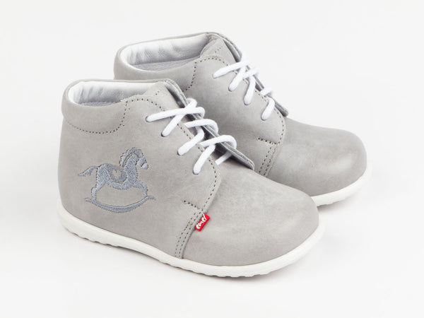 Emel Grey Embroidered Leather Lace Up Casual Shoes (e1596-2)