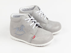 Emel Grey Embroidered Leather Lace Up Casual Shoes (e1596-2)