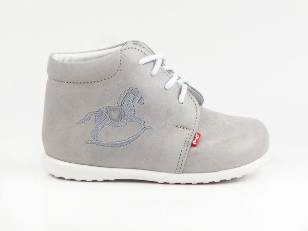 Emel Grey Embroidered Leather Lace Up Casual Shoes (e1596-2)