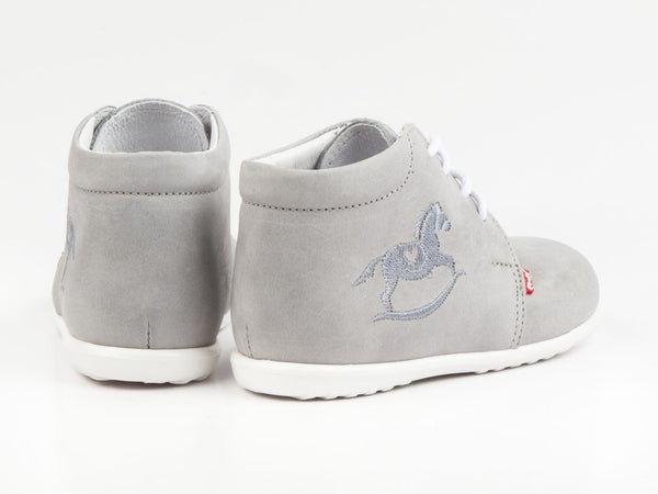 Emel Grey Embroidered Leather Lace Up Casual Shoes (e1596-2)