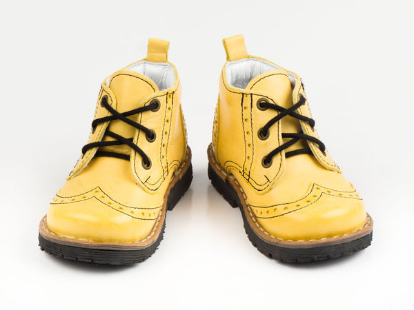 Emel Yellow Leather Lace Up Ankle Boots (e1733)