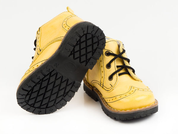 Emel Yellow Leather Lace Up Ankle Boots (e1733)