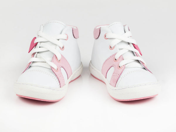 Emel White/Pink Leather Lace Up Sneakers (e2052-1)