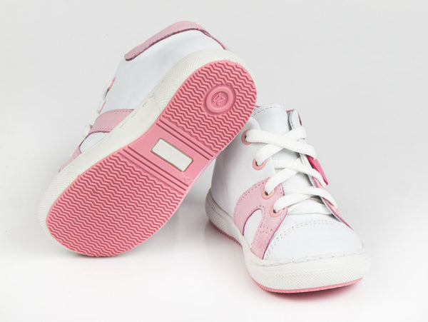 Emel White/Pink Leather Lace Up Sneakers (e2052-1)