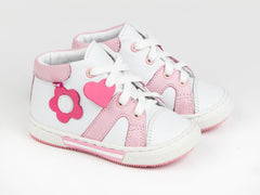 Emel White/Pink Leather Lace Up Sneakers (e2052-1)
