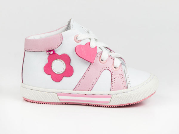 Emel White/Pink Leather Lace Up Sneakers (e2052-1)