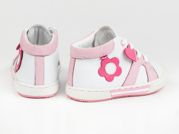Emel White/Pink Leather Lace Up Sneakers (e2052-1)
