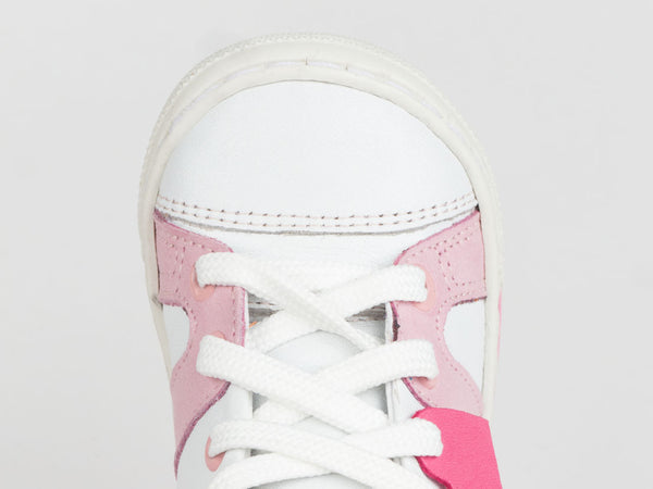 Emel White/Pink Leather Lace Up Sneakers (e2052-1)