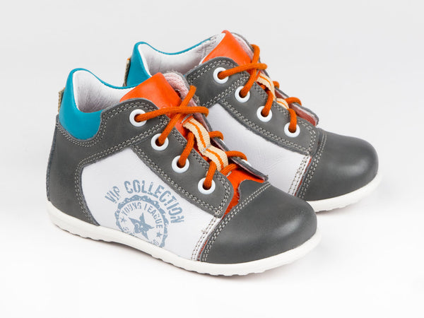 Emel Grey/White Leather Lace Up Casual Shoes (e2069-8)
