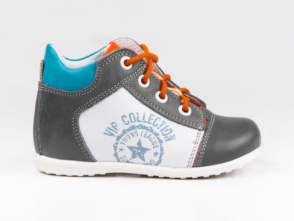 Emel Grey/White Leather Lace Up Casual Shoes (e2069-8)