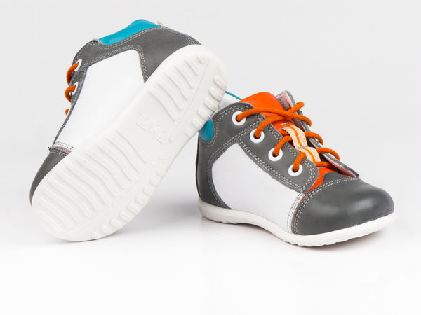 Emel Grey/White Leather Lace Up Casual Shoes (e2069-8)