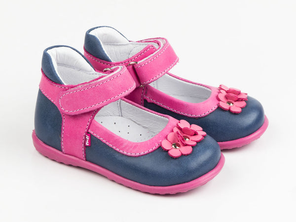 Emel Navy/Pink Leather Velcro Pumps (e2094-3)