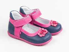 Emel Navy/Pink Leather Velcro Pumps (e2094-3)